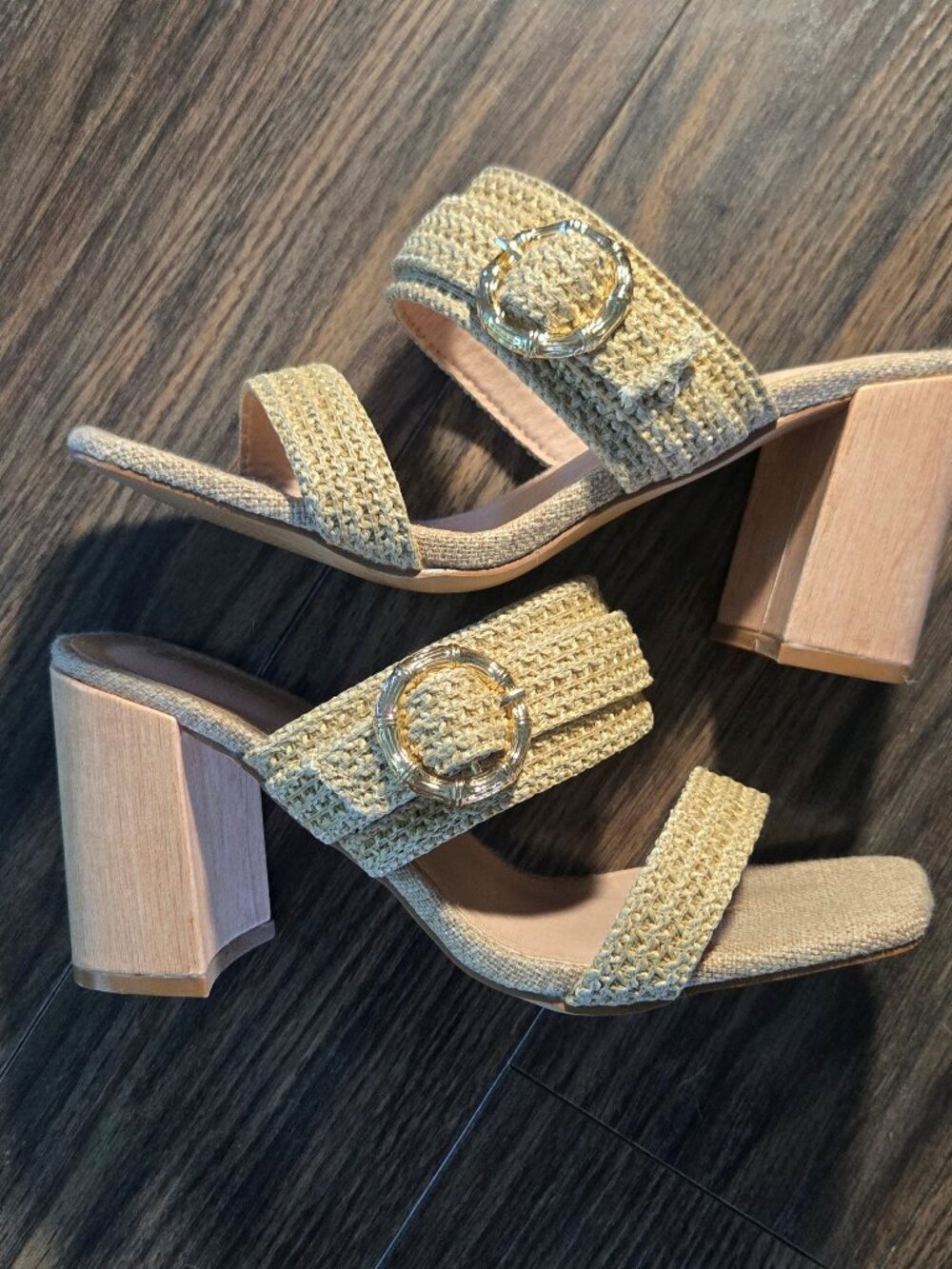NEWBELLA Woven Raffia & Jute Double Strap Sandals w/ Block Heel SIZE 8.5